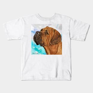 Painting of a Gorgeous Brown Boxer on Light Blue Background Kids T-Shirt